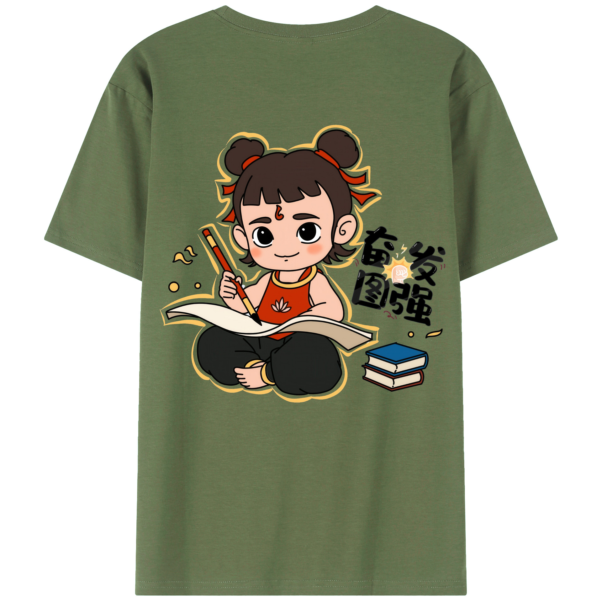 （画像用） Ne Zha 2 ナタ 魔童の大暴れ 綿100％ メンズ半袖Tシャツ（バックプリント） 通気性